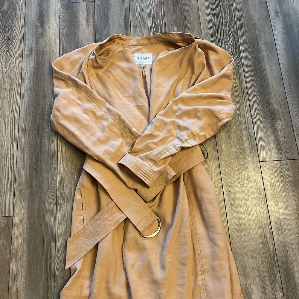 Guess Tan Bishop Sleeve Wrap Dress